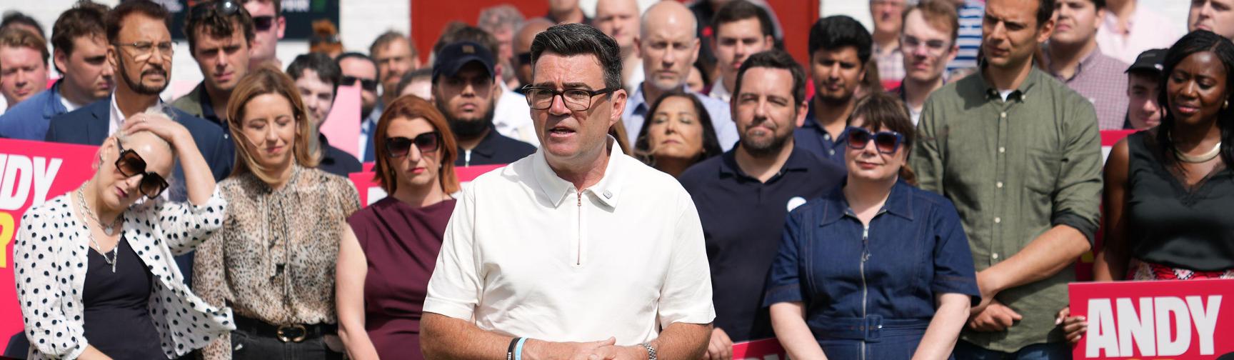 Andy Burnham speaks to supporters after winning the Makerfield by-election