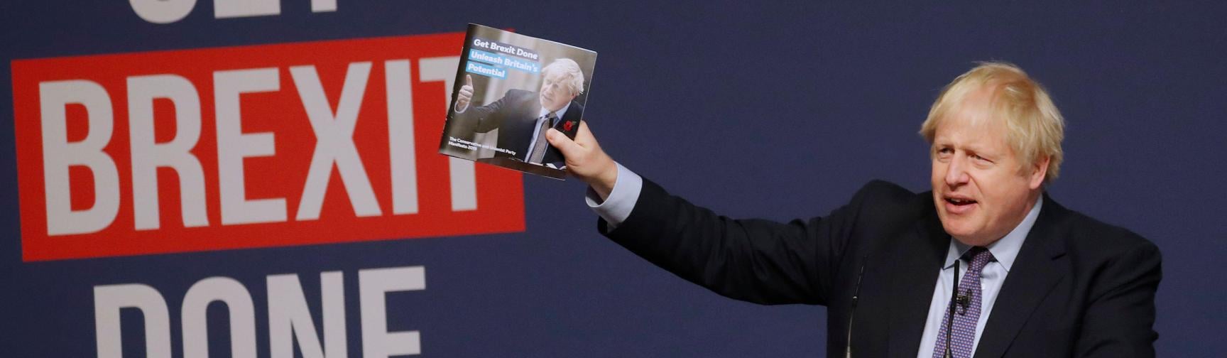 Britain's Prime Minister Boris Johnson presents the Conservative Party's Manifesto for the General Election campaign, in Telford, England.