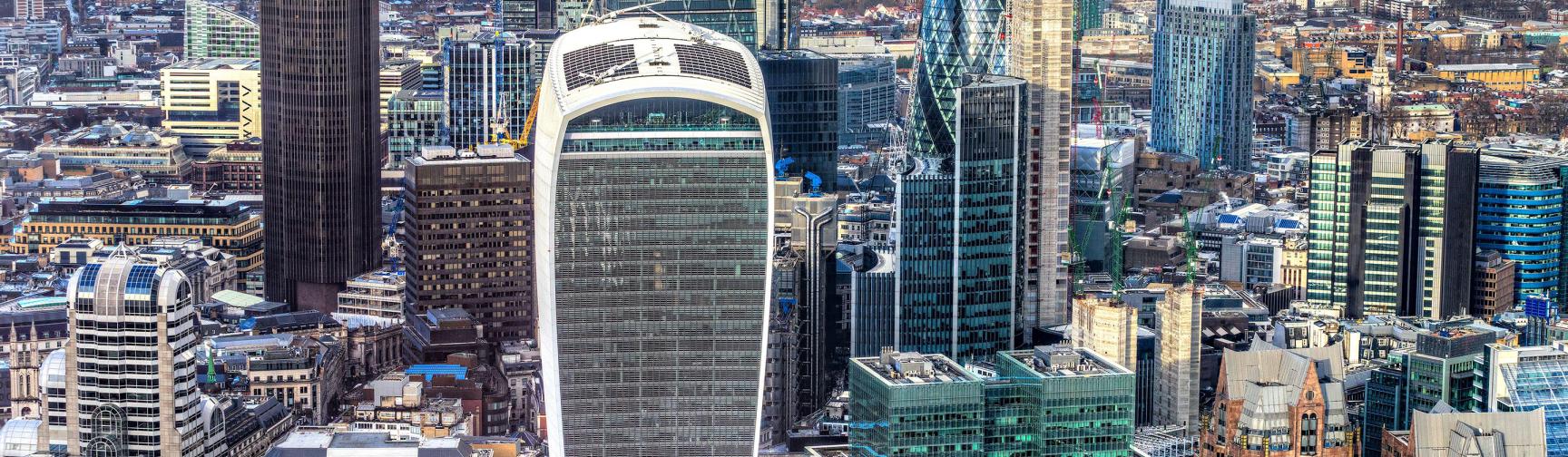 An aerial view of the City of London financial district.