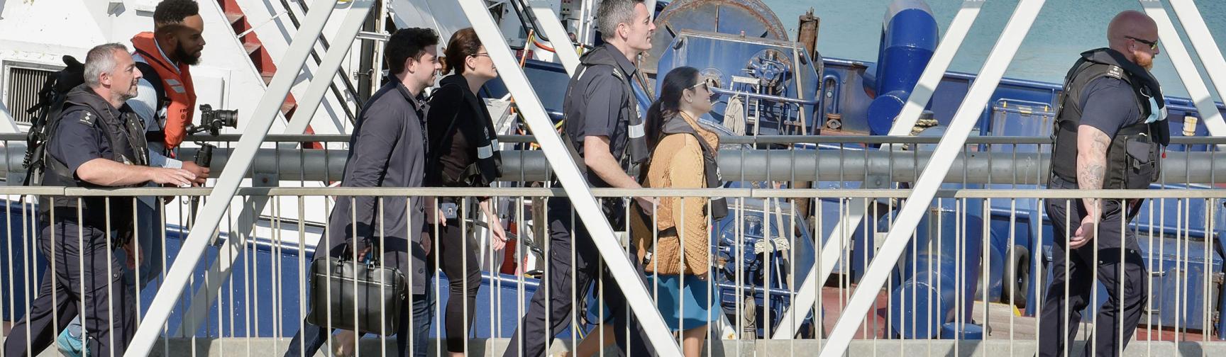Priti Patel, visiting the docks in Dover after a fact finding mission onboard Border Force boat.