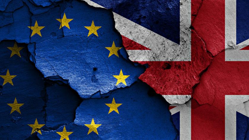 Brexit, EU and UK flags concept