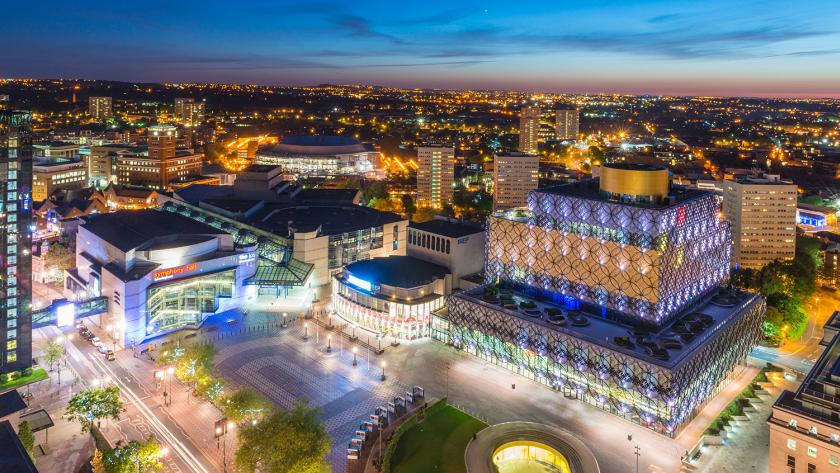 A night view of Birmingham city centre at night