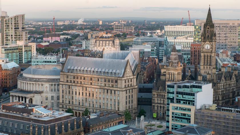 High viewpoint view over Manchester City Centre