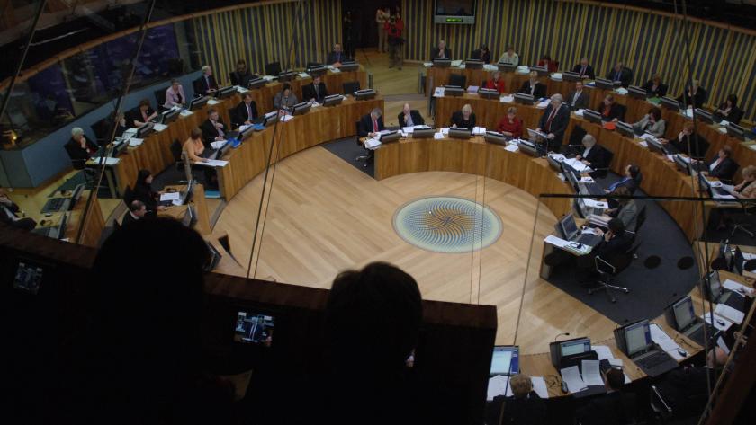 Inside of the Welsh Assembly (Senedd) building