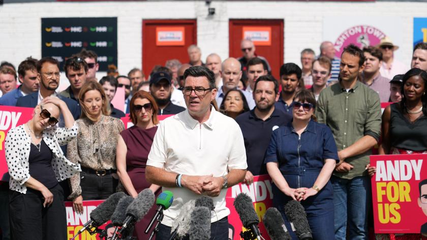 Andy Burnham speaks to supporters after winning the Makerfield by-election