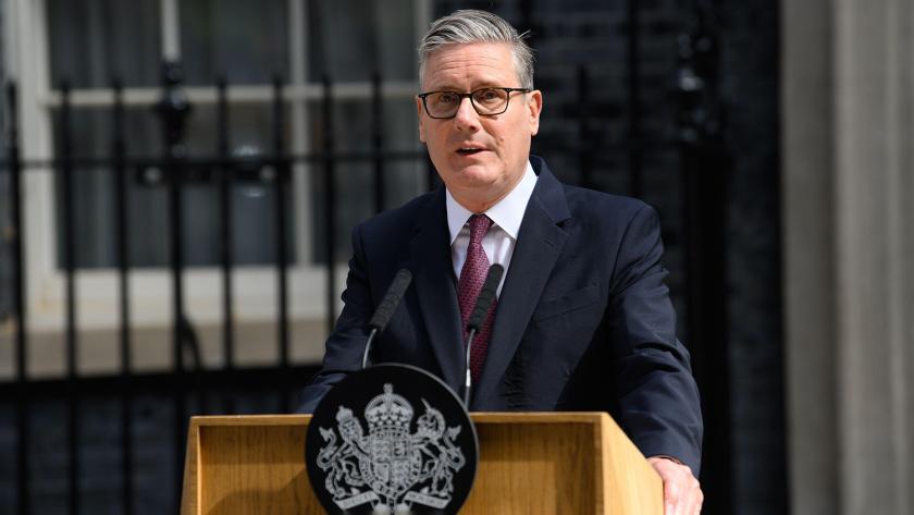 British Prime Minister Sir Keir Starmer announces his resignation at 10 Downing Street.