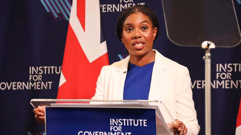 Kemi Badenoch delivers her keynote speech at the IfG.