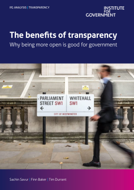 The front cover of the IfG's report, The benefits of transparency