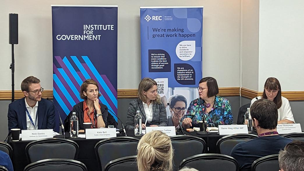 Nick Davies, Kate Bell, Dr Gemma Tetlow, Meg Hillier and Kate Shoesmith on an IfG/REC Labour Party conference panel.