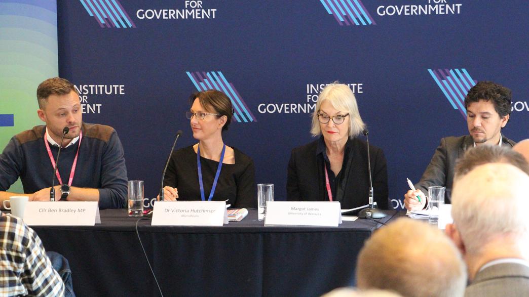Ben Bradley, Dr Victoria Hutchinson, Margot James and Akash Paun at the 2023 Conservative Party Conference.