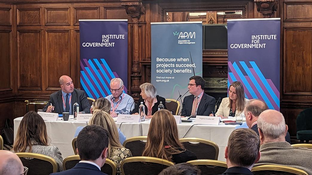 Professor Adam Boddison, Lord Maude, Jill Rutter, Alastair Evans and Virginia Crosbie MP on a panel at the 2023 Conservative Party Conference.