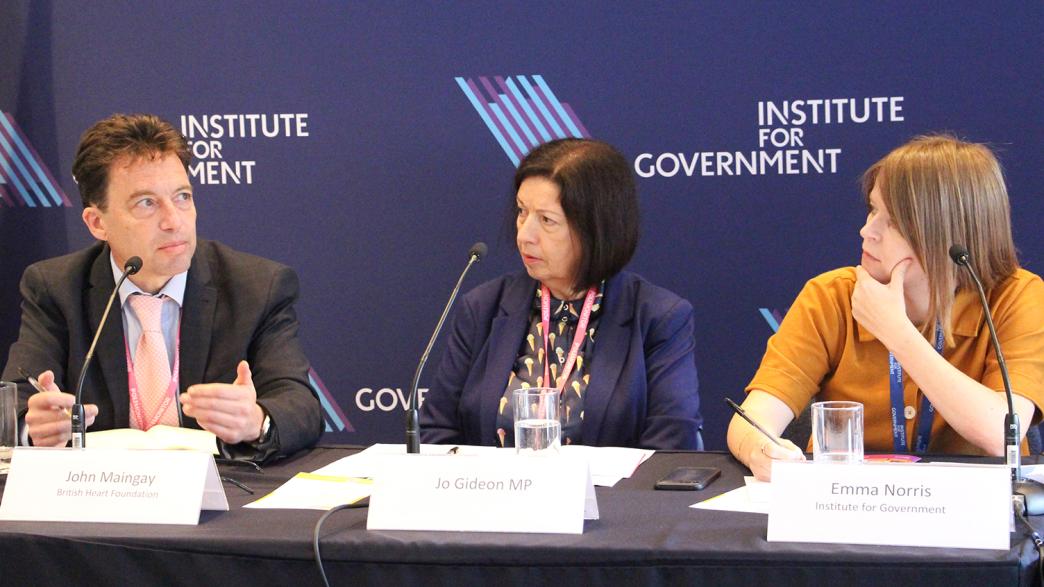 John Maingay, Jo Gideon MP and Emma Norris on a panel at the 2023 Conservative Party Conference.