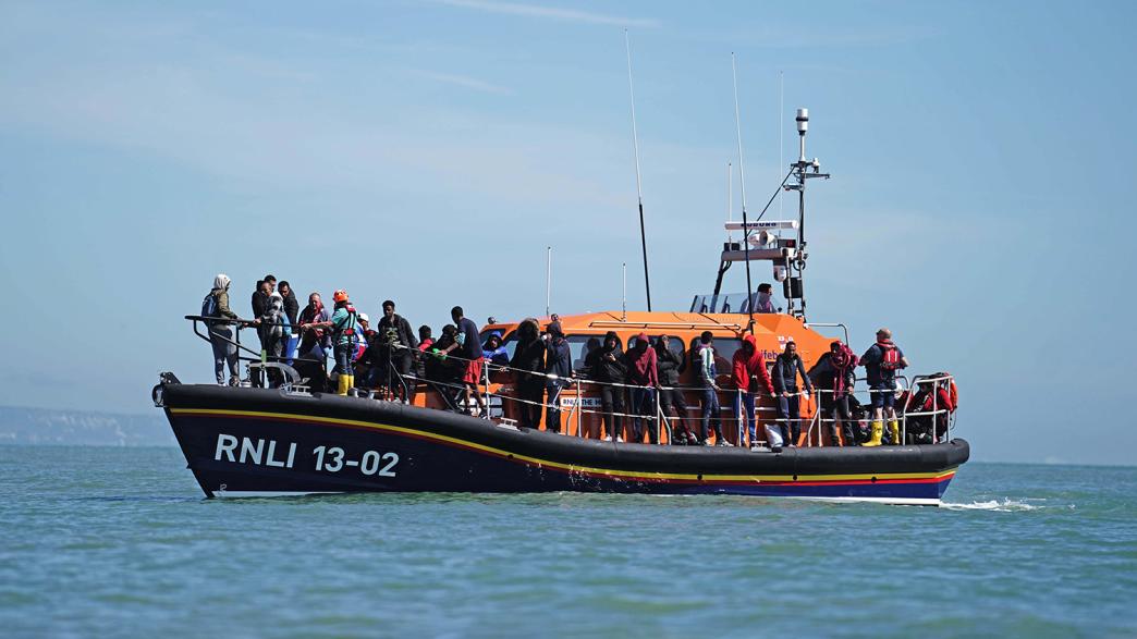A group of people thought to be migrants are brought in to Dungeness, Kent, onboard an RNLI Dungeness Lifeboat, following a small boat incident in the Channel.