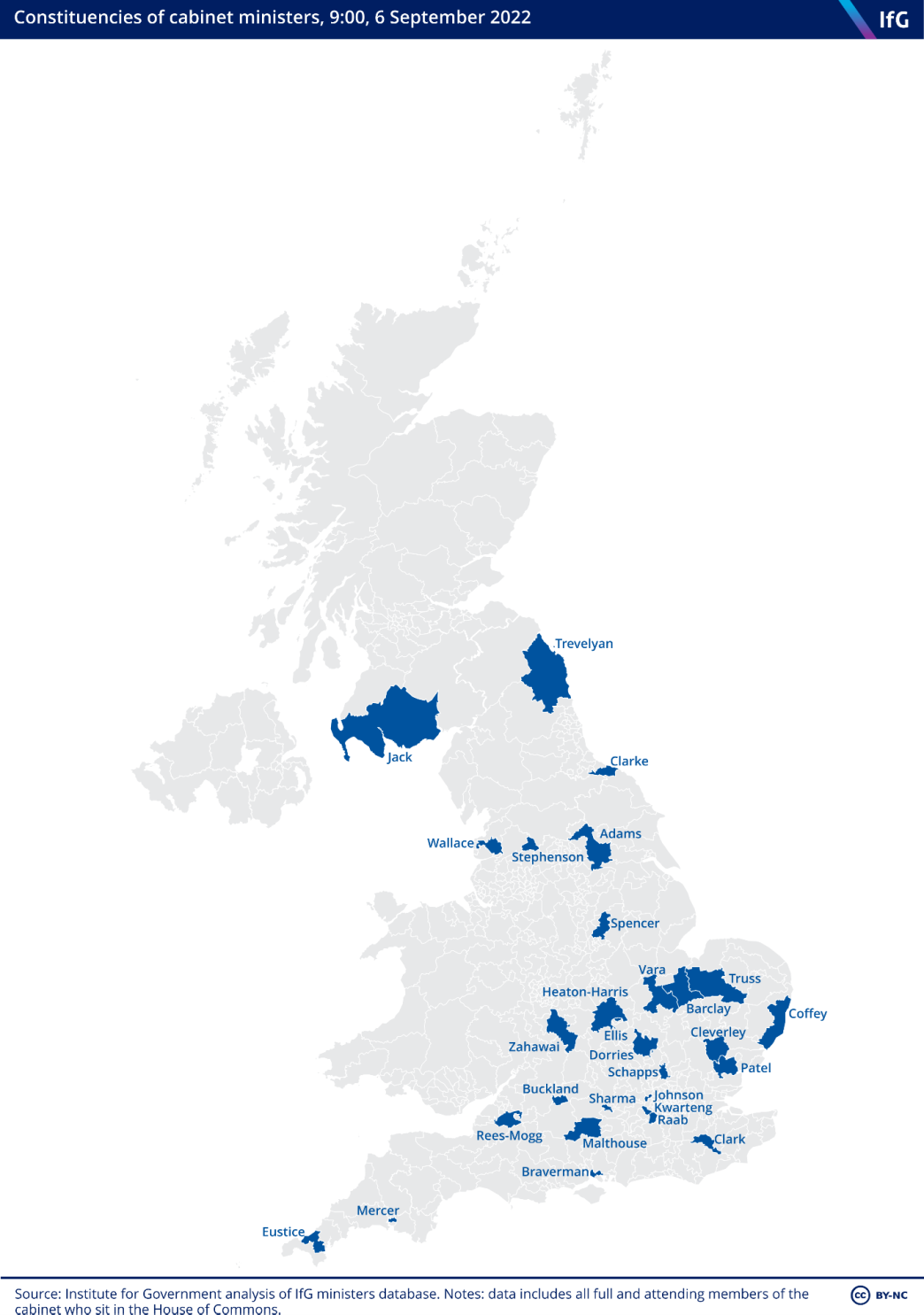 constituencies of cabinet ministers, 9am, 6 September 2022