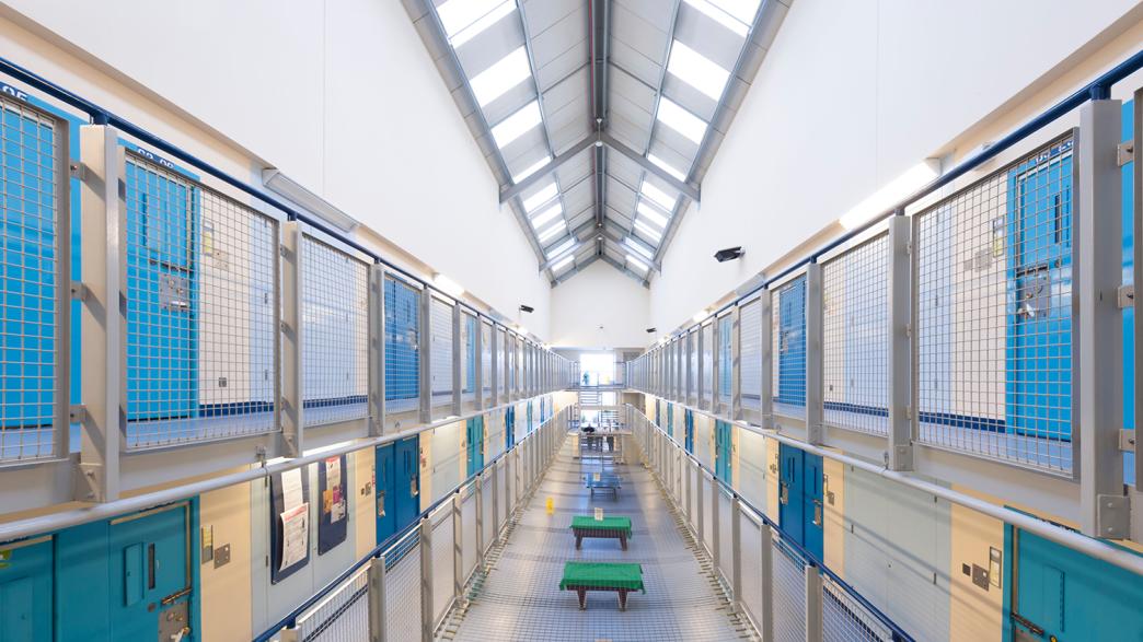 The interior of one of Her Majesty's Prison cell blocks in Lancashire in the UK