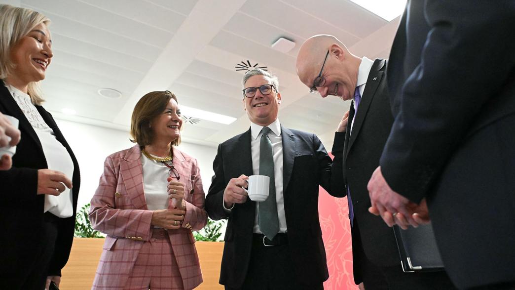 Britain's Prime Minister Keir Starmer, center right, with Scotland's First Minister John Swinney, right, Northern Ireland's First Minister Michelle O'Neill, left, and Wales' First Minister Eluned Morgan during the first Council of Nations and Regions,