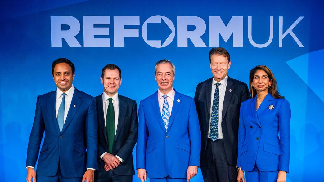Farage with Zia Yusuf, shadow Home Secretary, Robert Jenrick, shadow chancellor of the Exchequer, Richard Tice has been given a new "super department" brief combining business, trade and energy and Suella Braverman, shadow education and skills.