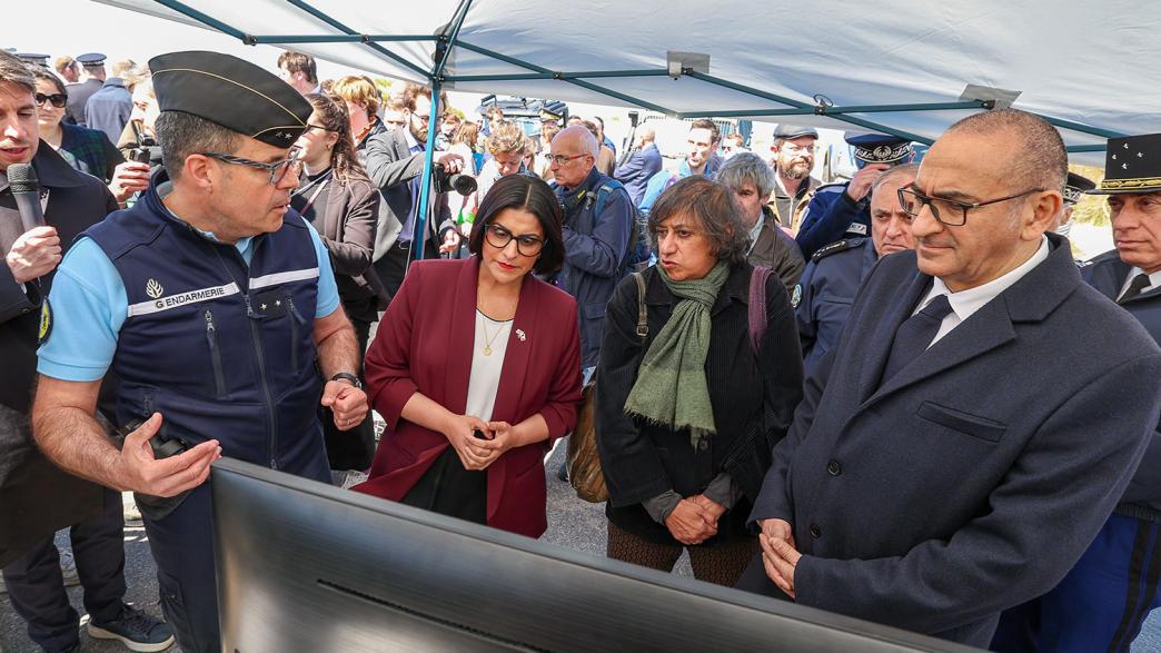 British Home Secretary Shabana Mahmood and France's Interior Minister Laurent Nunez arrive to attend a presentation of the operational resources used to counter illegal immigration.