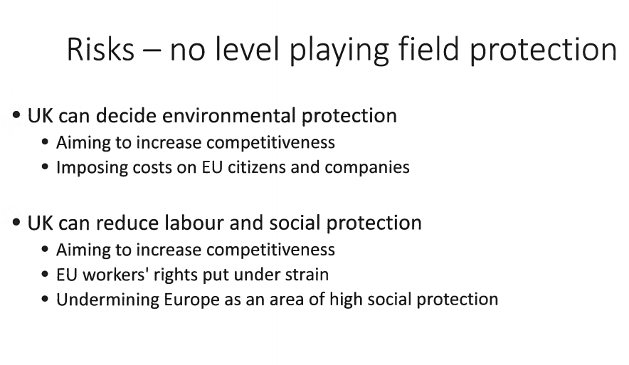 Risks - no level playing field protection